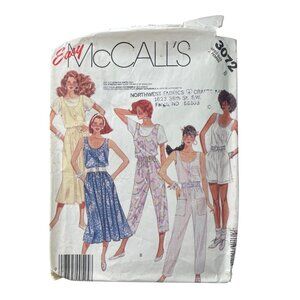 80s Easy McCalls 3072 Sewing Pattern Size 8 Misses Dress Jumper Jumpsuit Top CUT